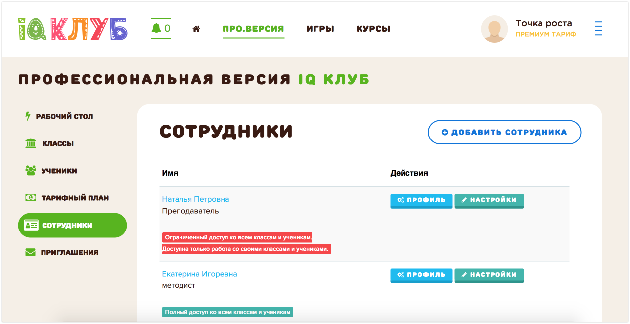 Список сотрудников